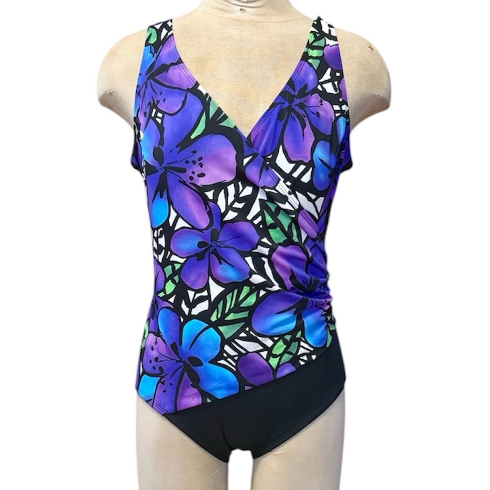 Vintage Robby Len Swimsuit Tropical Floral One Piece 10 12